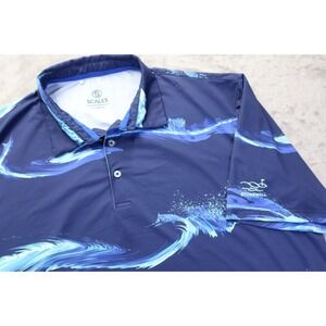 Scales‎ Golf Fishing Performance Polo Shirt Men's XL Blue Ocean Waves